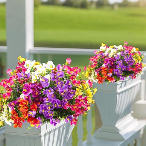 Grunyia 12 Bundles Artificial Flowers Outdoor Fake Fall Flowers for Outside Decoration UV Resistant Plastic Faux Plants for Garden Window Porch Balcony Fall Wedding Thanksgiving Decor in Kuwait