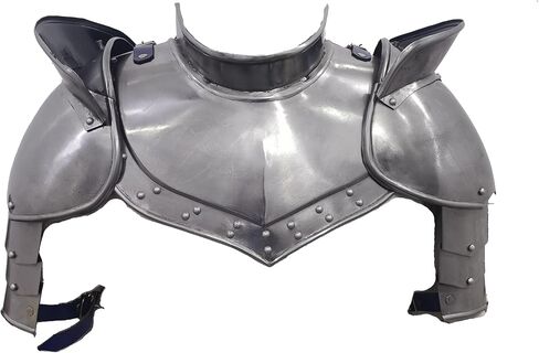 Medieval Iron Neck Plate Gorget with Pauldrons Gothic Spaulders Arm Shoulder Guard Set Armor Steel Neck Protector SCA LARP Plate Armor Knight Metal Vembrace Pair Silver Adult in Saudi Arabia