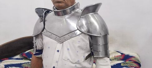 Medieval Iron Neck Plate Gorget with Pauldrons Gothic Spaulders Arm Shoulder Guard Set Armor Steel Neck Protector SCA LARP Plate Armor Knight Metal Vembrace Pair Silver Adult in Saudi Arabia