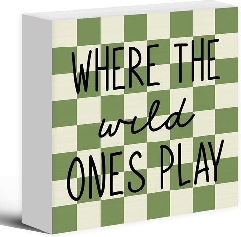 Where The Wild Ones Play Wood Box Sign Desk Decor, Nursery Kids Room Wooden Block Sign Decorations for Playroom Toddler Boys Girls Room Wall Tabletop Shelf Decor Baby Shower Gifts for Newborn in Kuwait