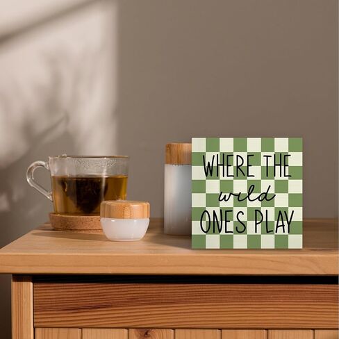 Where The Wild Ones Play Wood Box Sign Desk Decor, Nursery Kids Room Wooden Block Sign Decorations for Playroom Toddler Boys Girls Room Wall Tabletop Shelf Decor Baby Shower Gifts for Newborn in Kuwait