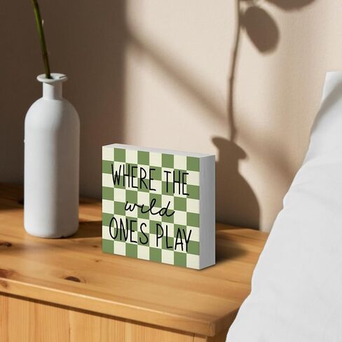 Where The Wild Ones Play Wood Box Sign Desk Decor, Nursery Kids Room Wooden Block Sign Decorations for Playroom Toddler Boys Girls Room Wall Tabletop Shelf Decor Baby Shower Gifts for Newborn in Kuwait