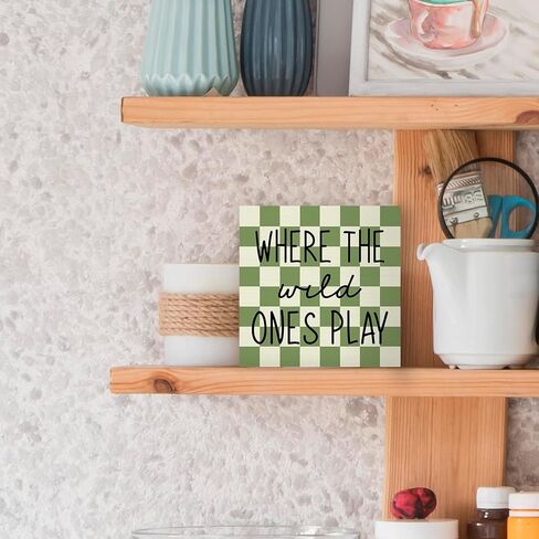 Where The Wild Ones Play Wood Box Sign Desk Decor, Nursery Kids Room Wooden Block Sign Decorations for Playroom Toddler Boys Girls Room Wall Tabletop Shelf Decor Baby Shower Gifts for Newborn in Kuwait