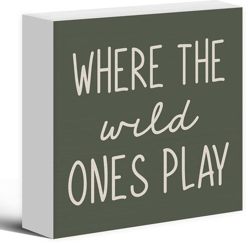 Where The Wild Ones Play Wood Box Sign Desk Decor, Nursery Kids Room Wooden Block Sign Decorations for Playroom Toddler Boys Girls Room Wall Tabletop Shelf Decor Baby Shower Gifts for Newborn in Saudi Arabia