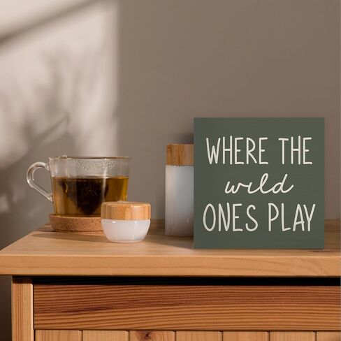 Where The Wild Ones Play Wood Box Sign Desk Decor, Nursery Kids Room Wooden Block Sign Decorations for Playroom Toddler Boys Girls Room Wall Tabletop Shelf Decor Baby Shower Gifts for Newborn in Saudi Arabia
