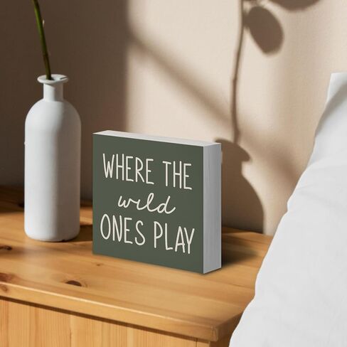 Where The Wild Ones Play Wood Box Sign Desk Decor, Nursery Kids Room Wooden Block Sign Decorations for Playroom Toddler Boys Girls Room Wall Tabletop Shelf Decor Baby Shower Gifts for Newborn in Saudi Arabia