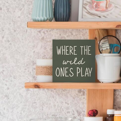 Where The Wild Ones Play Wood Box Sign Desk Decor, Nursery Kids Room Wooden Block Sign Decorations for Playroom Toddler Boys Girls Room Wall Tabletop Shelf Decor Baby Shower Gifts for Newborn in Saudi Arabia