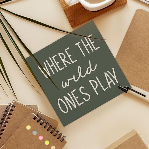 Where The Wild Ones Play Wood Box Sign Desk Decor, Nursery Kids Room Wooden Block Sign Decorations for Playroom Toddler Boys Girls Room Wall Tabletop Shelf Decor Baby Shower Gifts for Newborn in Saudi Arabia