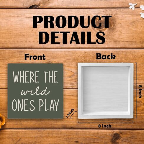 Where The Wild Ones Play Wood Box Sign Desk Decor, Nursery Kids Room Wooden Block Sign Decorations for Playroom Toddler Boys Girls Room Wall Tabletop Shelf Decor Baby Shower Gifts for Newborn in Saudi Arabia