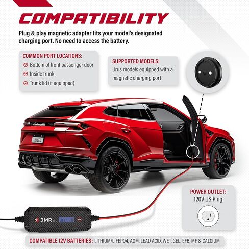 JMR Battery Charger for Lamborghini Aventador Huracan Urus Gallardo Murcielago Trickle Charger Conditioner Maintainer (12V Cig Port, Add Lithium Mode) in Saudi Arabia
