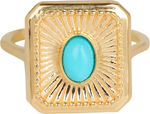 YoTreasure أريزونا الفيروز Sunburst Ring الصلبة 14K الذهب أكثر من 925 فضة الأحجار الكريمة مجوهرات للنساء in Saudi Arabia