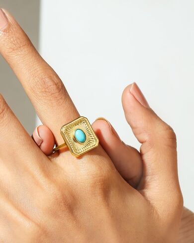 YoTreasure أريزونا الفيروز Sunburst Ring الصلبة 14K الذهب أكثر من 925 فضة الأحجار الكريمة مجوهرات للنساء in Saudi Arabia