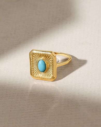 YoTreasure أريزونا الفيروز Sunburst Ring الصلبة 14K الذهب أكثر من 925 فضة الأحجار الكريمة مجوهرات للنساء in Saudi Arabia