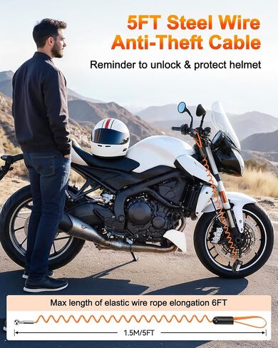 Motorcycle Disc Brake Lock, Rechargeable Motorcycle Locks Anti Theft with 120dB Alarm, 7mm Lock Pin Motorcycle Brake Helmet Scooter Wheel Lock, Waterproof 5FT Reminder Cable, Black in Kuwait