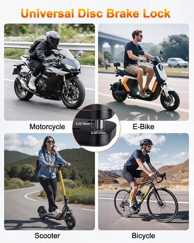 Motorcycle Disc Brake Lock, Rechargeable Motorcycle Locks Anti Theft with 120dB Alarm, 7mm Lock Pin Motorcycle Brake Helmet Scooter Wheel Lock, Waterproof 5FT Reminder Cable, Black in Kuwait