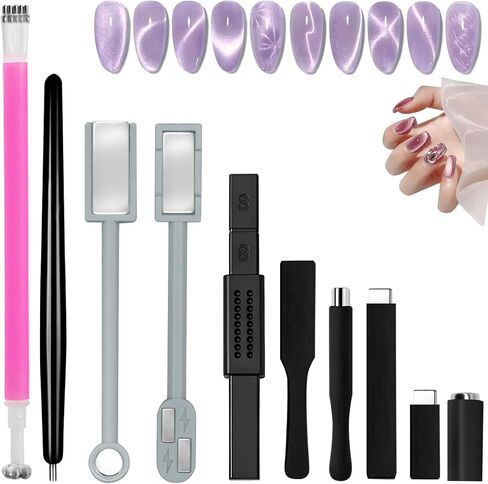 10Pcs Cat Eye Nail Magnet Set Cat Eye Magnet for Nails, Nail Magnets for Nail Art Cat Eye Nails 3D Strong Pen, Magnet Rod, Manicure Tool, Double Head Nail Magnet Rod for Making Cat Eye Nails in Kuwait