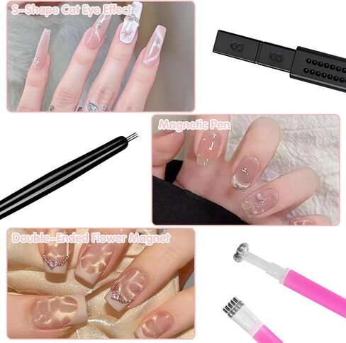 10Pcs Cat Eye Nail Magnet Set Cat Eye Magnet for Nails, Nail Magnets for Nail Art Cat Eye Nails 3D Strong Pen, Magnet Rod, Manicure Tool, Double Head Nail Magnet Rod for Making Cat Eye Nails in Kuwait