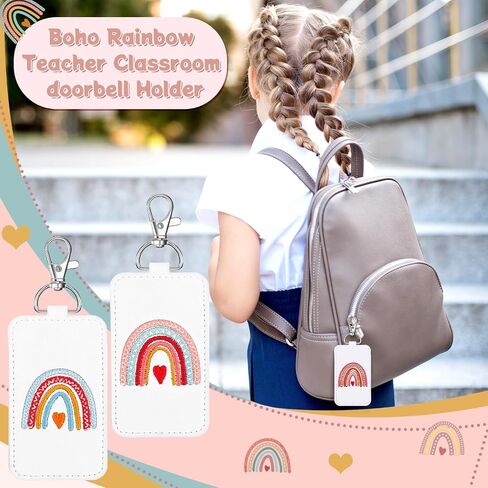 6 Pcs Classroom Doorbell Holder Doorbell Holder for Teachers Lanyard Back to School Rainbow Leather Class Bell Keychain Case Gift for Classroom Teacher Must Haves in Saudi Arabia