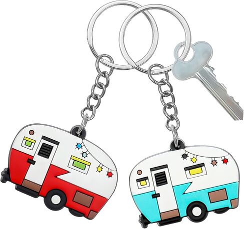 Grevosea 2 جهاز كمبيوتر شخصى RV Camper Keychain، Camper Keyring Camper Accessories مقطورات سلسلة مفاتيح سيارة التخييم الرجعية لديكور العربة RV السفر رحلة التخييم التذكارية in Saudi Arabia