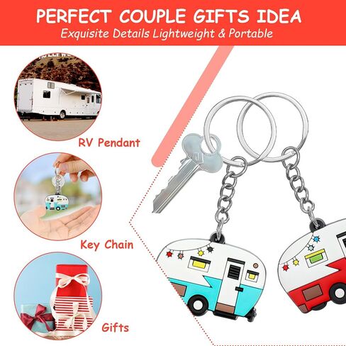 Grevosea 2 جهاز كمبيوتر شخصى RV Camper Keychain، Camper Keyring Camper Accessories مقطورات سلسلة مفاتيح سيارة التخييم الرجعية لديكور العربة RV السفر رحلة التخييم التذكارية in Saudi Arabia