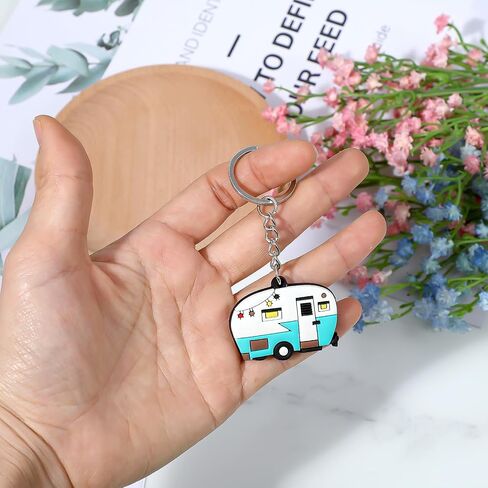 Grevosea 2 جهاز كمبيوتر شخصى RV Camper Keychain، Camper Keyring Camper Accessories مقطورات سلسلة مفاتيح سيارة التخييم الرجعية لديكور العربة RV السفر رحلة التخييم التذكارية in Saudi Arabia