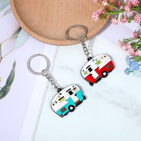 Grevosea 2 جهاز كمبيوتر شخصى RV Camper Keychain، Camper Keyring Camper Accessories مقطورات سلسلة مفاتيح سيارة التخييم الرجعية لديكور العربة RV السفر رحلة التخييم التذكارية in Saudi Arabia