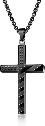 Cross Necklace for Men, Stainless Steel American Flag Pendant Necklace for Men Silver Black Gold Red-Blue Cross Chain 18-24 Inch in Saudi Arabia