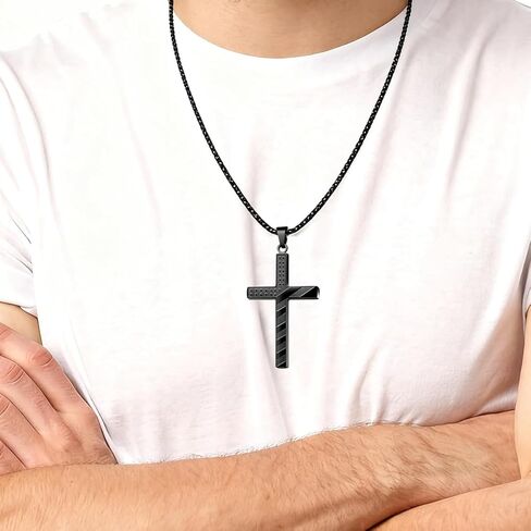 Cross Necklace for Men, Stainless Steel American Flag Pendant Necklace for Men Silver Black Gold Red-Blue Cross Chain 18-24 Inch in Saudi Arabia