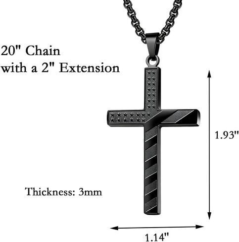 Cross Necklace for Men, Stainless Steel American Flag Pendant Necklace for Men Silver Black Gold Red-Blue Cross Chain 18-24 Inch in Saudi Arabia