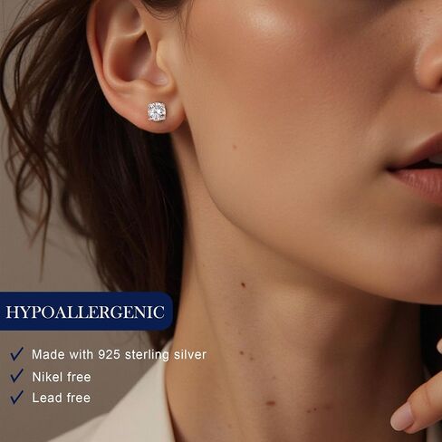 Moissanite Stud Earrings for Women Men, VVSI Clarity Round Cut Lab Created Mossanite 18K White Gold Plated 925 Sterling Silver Hypoallergenic Earrings Studs Jewelry in Saudi Arabia