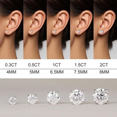 Moissanite Stud Earrings for Women Men, VVSI Clarity Round Cut Lab Created Mossanite 18K White Gold Plated 925 Sterling Silver Hypoallergenic Earrings Studs Jewelry in Saudi Arabia