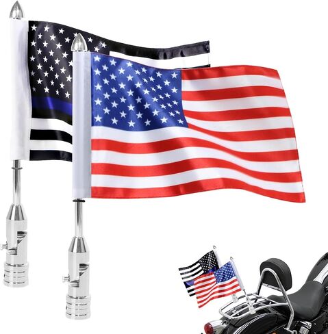 حامل سارية العلم للدراجات النارية قابل للطي من أجل Harley Road King Touring Spring Honda Goldwing مناسب 1/2 رف أمتعة من الكروم سارية العلم والخط الأحمر العلم الأمريكي in Kuwait