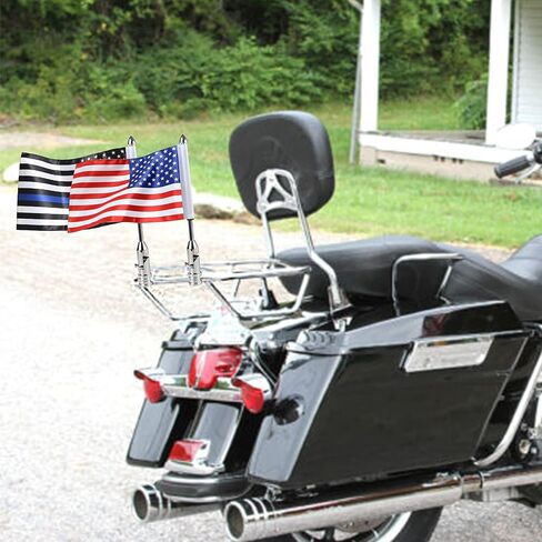 حامل سارية العلم للدراجات النارية قابل للطي من أجل Harley Road King Touring Spring Honda Goldwing مناسب 1/2 رف أمتعة من الكروم سارية العلم والخط الأحمر العلم الأمريكي in Kuwait