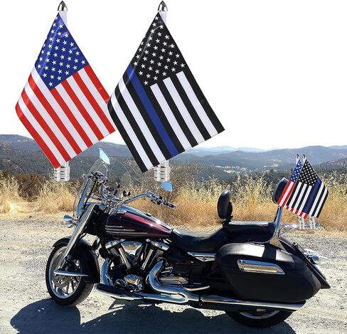حامل سارية العلم للدراجات النارية قابل للطي من أجل Harley Road King Touring Spring Honda Goldwing مناسب 1/2 رف أمتعة من الكروم سارية العلم والخط الأحمر العلم الأمريكي in Kuwait