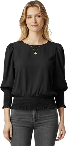 بلوزة نسائية مرنة بخصر 3/4 طول بأكمام منتفخة بلوزة ذات رباط سفلي ملابس غير رسمية أنيقة 2025 in Kuwait