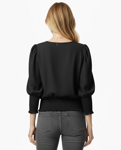 بلوزة نسائية مرنة بخصر 3/4 طول بأكمام منتفخة بلوزة ذات رباط سفلي ملابس غير رسمية أنيقة 2025 in Kuwait