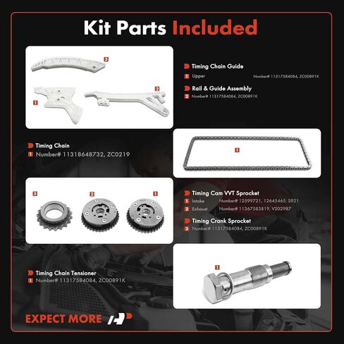 A-Premium Engine Timing Chain Kit W/Tensioner [fits DOHC, 4Cyl 2.0L, 6Cyl 3.0L] Compatible with BMW [2,3,4,5 Series F22 F23 F25 F30 F31 F33 F36 E84], 228i, 328i 12-16, 428i, 528i & X1, X3, X4, X5, Z4 in Saudi Arabia
