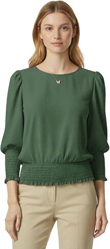 Women Elastic Cinched Waist Top 3/4 Length Puff Sleeve Smocked Tops Banded Bottom Blouse Dressy Casual Outfits 2025 in Saudi Arabia