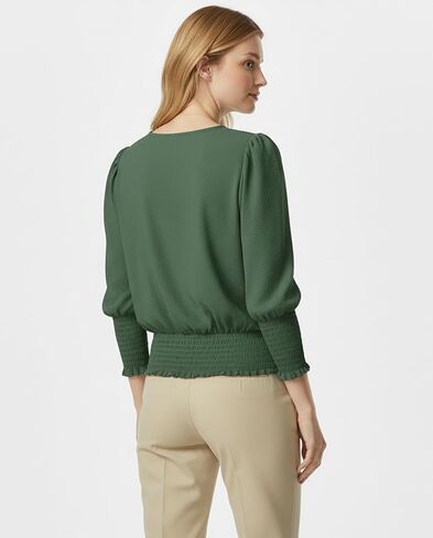 Women Elastic Cinched Waist Top 3/4 Length Puff Sleeve Smocked Tops Banded Bottom Blouse Dressy Casual Outfits 2025 in Saudi Arabia