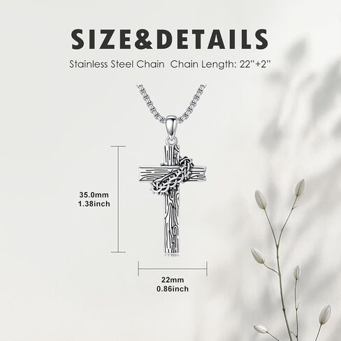 Three Nail Cross Necklace 925 Sterling Silver 3 Nail Cross Pendant Christian Jewelry Gifts for Men 22+2" in Saudi Arabia