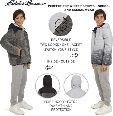Eddie Bauer Boys' Deer Harbor Reversible Faux Fur Lined Insulated Puffer Jacket in Saudi Arabia