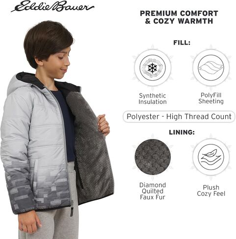 Eddie Bauer Boys' Deer Harbor Reversible Faux Fur Lined Insulated Puffer Jacket in Saudi Arabia