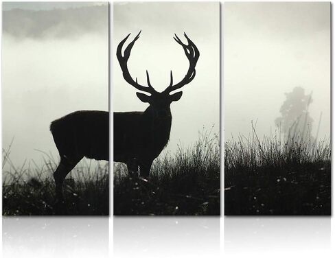 Innopics 3 Piece Canvas Wall Art Wildlife Deer Silhouette Abstract Animal Painting Pictures Black and White Artwork Stretched Modern Home Office Decor 12x24inchx3pcs in Saudi Arabia
