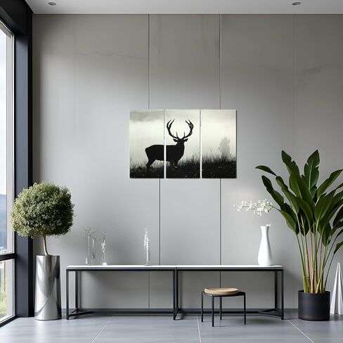 Innopics 3 Piece Canvas Wall Art Wildlife Deer Silhouette Abstract Animal Painting Pictures Black and White Artwork Stretched Modern Home Office Decor 12x24inchx3pcs in Saudi Arabia