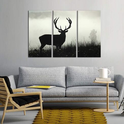 Innopics 3 Piece Canvas Wall Art Wildlife Deer Silhouette Abstract Animal Painting Pictures Black and White Artwork Stretched Modern Home Office Decor 12x24inchx3pcs in Saudi Arabia