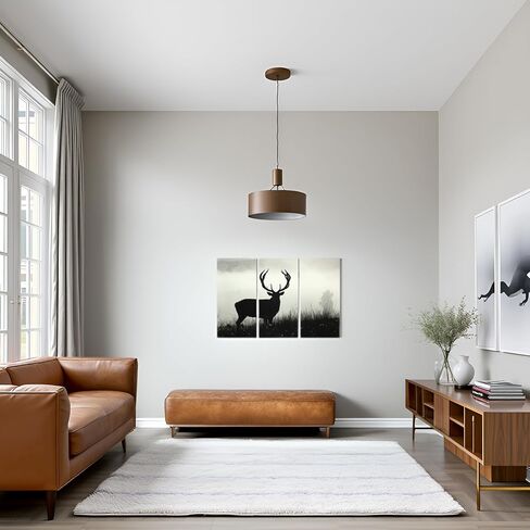 Innopics 3 Piece Canvas Wall Art Wildlife Deer Silhouette Abstract Animal Painting Pictures Black and White Artwork Stretched Modern Home Office Decor 12x24inchx3pcs in Saudi Arabia