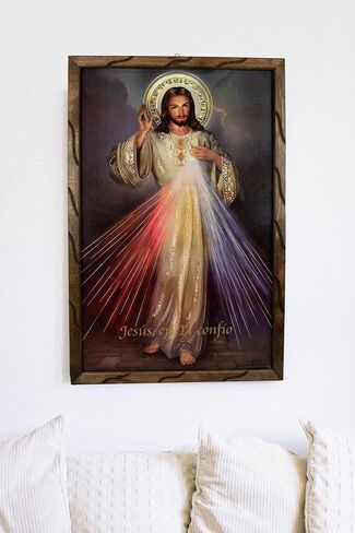 Mrcjsales-The Lord Of Divine Mercy in rustic frame, Oil painting, 24''x36'', 13''x18'', 10''x12'' inches, religious art image, Senor de la Divina Misericordia imagen, Cuadro rustico , Home decor, wall decor, church events, gifts (Lagre - 36"x24" inches) in Saudi Arabia
