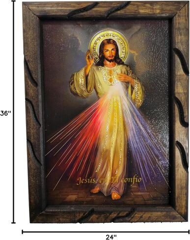 Mrcjsales-The Lord Of Divine Mercy in rustic frame, Oil painting, 24''x36'', 13''x18'', 10''x12'' inches, religious art image, Senor de la Divina Misericordia imagen, Cuadro rustico , Home decor, wall decor, church events, gifts (Lagre - 36"x24" inches) in Saudi Arabia