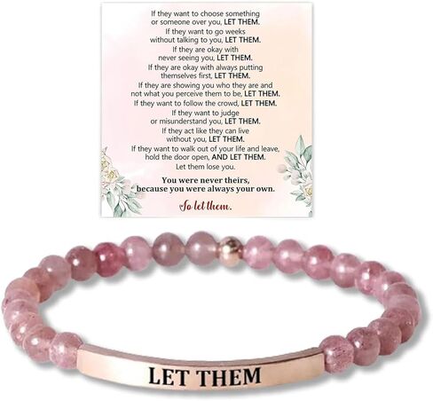 Let Them Bracelet For Women Man, Healing Crystal Beads Gold Cuff Stainless Steel Tube Lettering Engraved Bracelets Trendy Stretch Stackable Jewelry Friendship Gift in Saudi Arabia