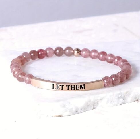 Let Them Bracelet For Women Man, Healing Crystal Beads Gold Cuff Stainless Steel Tube Lettering Engraved Bracelets Trendy Stretch Stackable Jewelry Friendship Gift in Saudi Arabia